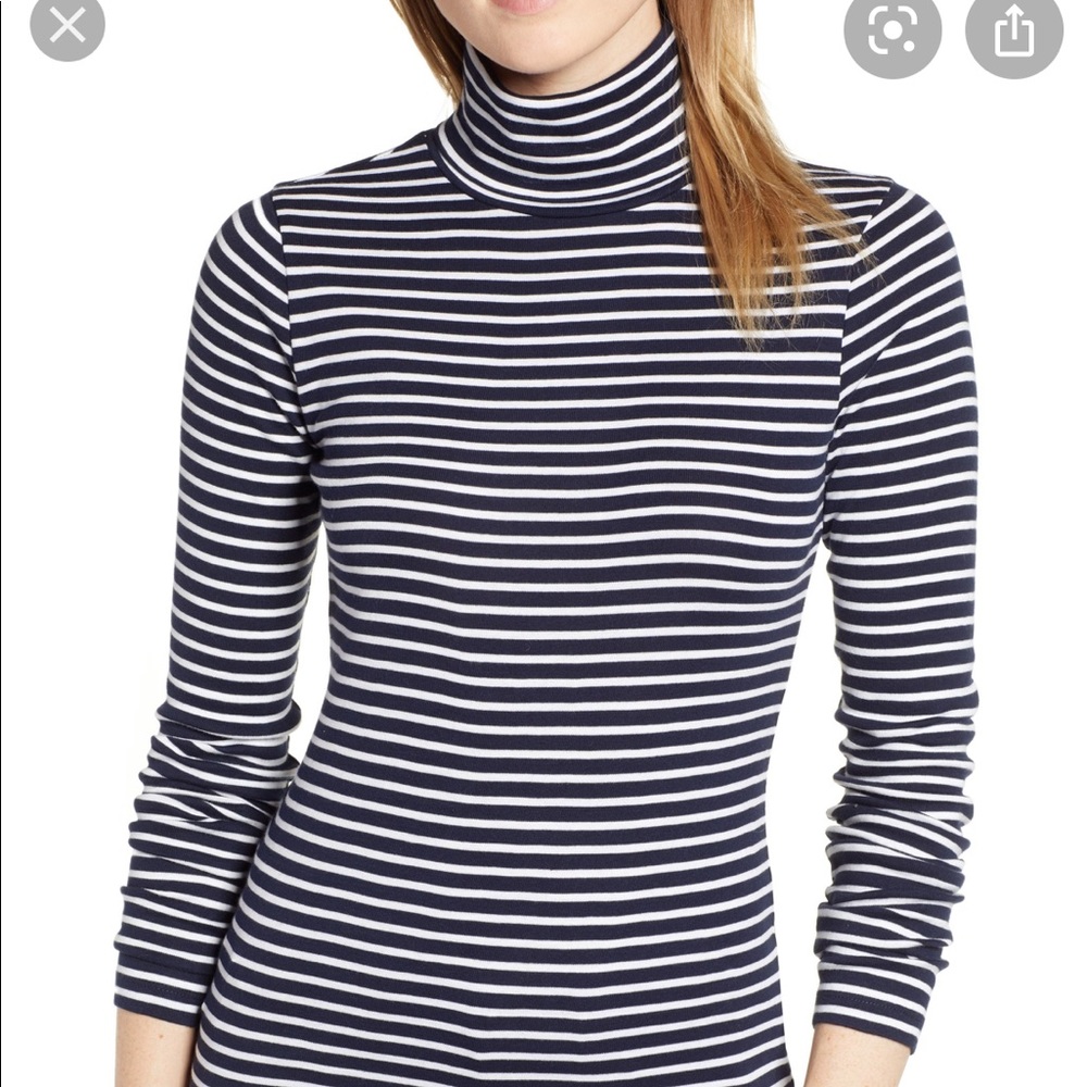 Jcrew Navy and White Striped Cotton Turtleneck